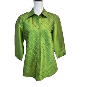 Coldwater Creek Blouse Jacket size Medium Green Silk Church Wedding Evening